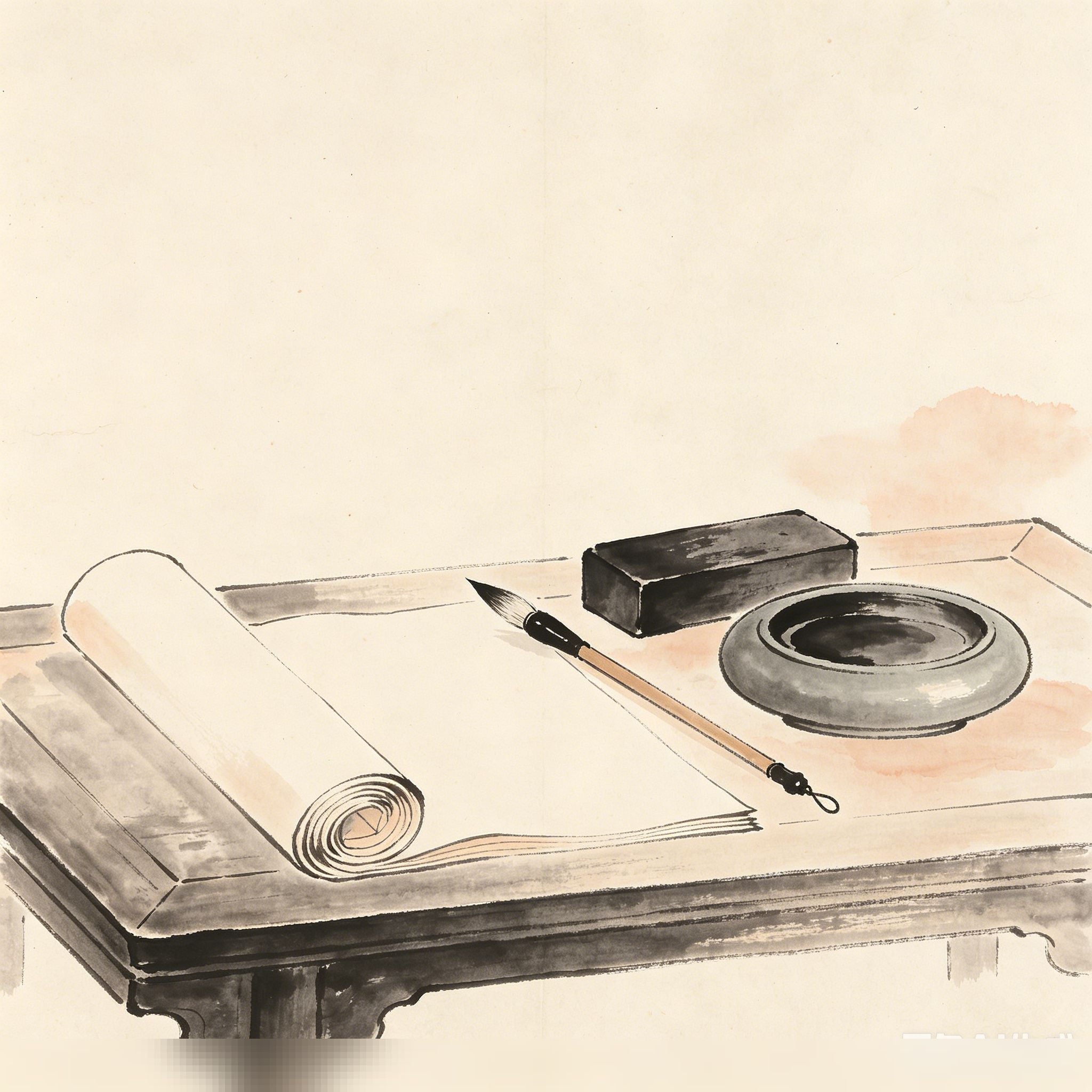 镇纸笔墨砚 — Four Taoist calligraphy implements used in jiao ritual for writing celestial memorials