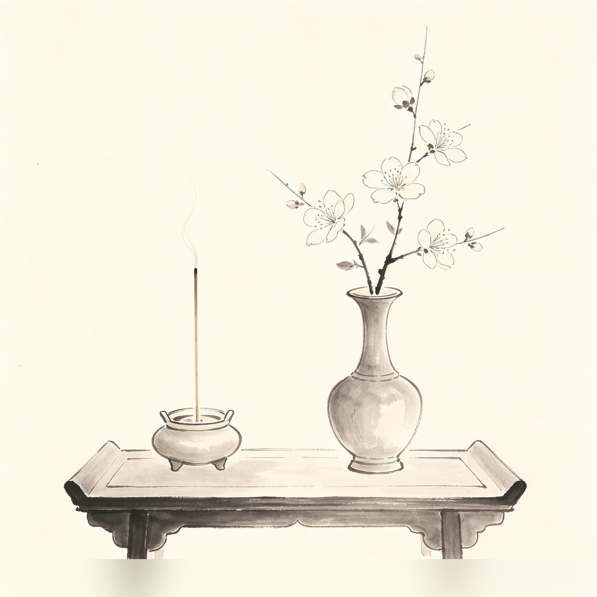 香花 - Taoist incense and flower offerings arranged on a ritual altar
