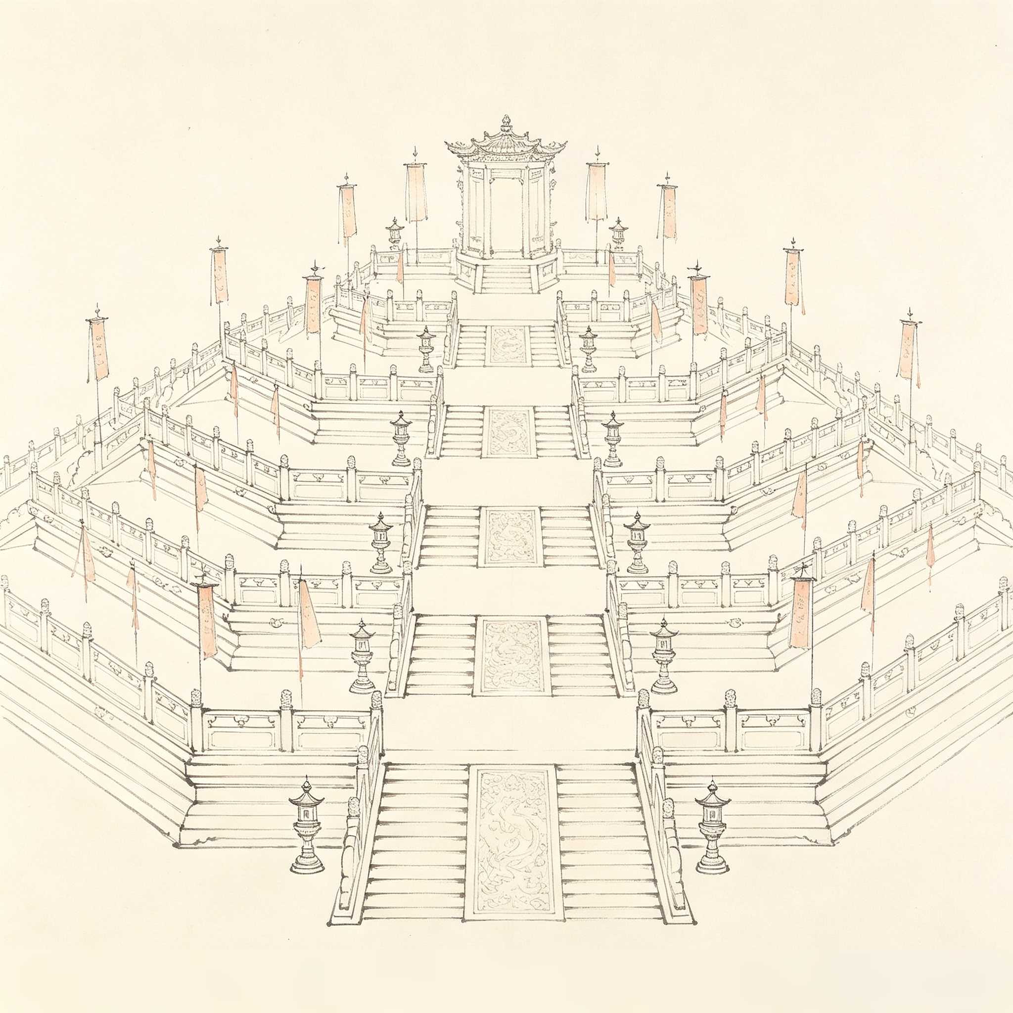 醮坛 Jiao Altar — tiered Taoist grand ceremony platform with directional gates and ritual implements