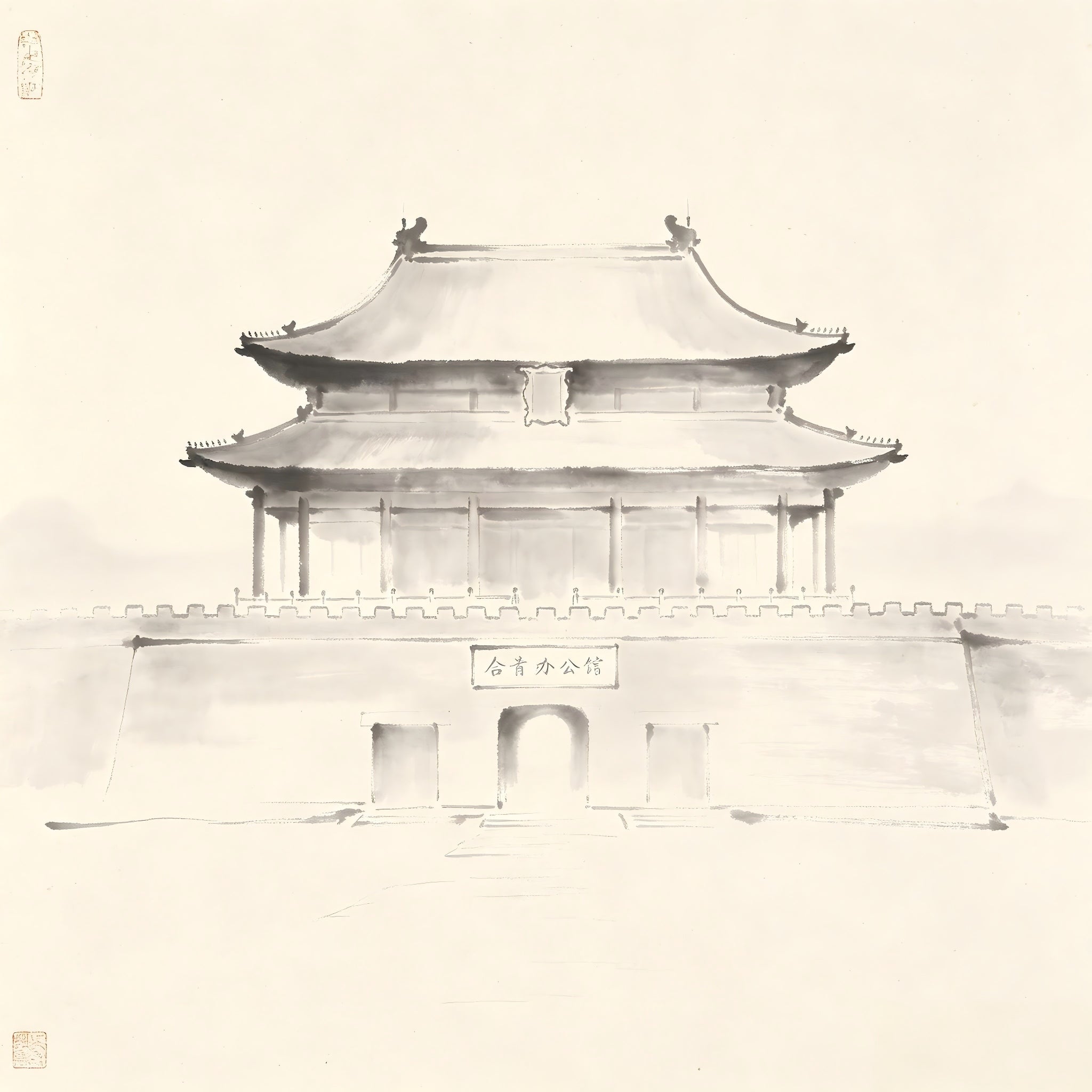 Dao Ji Si Taoist prefectural office building ink painting
