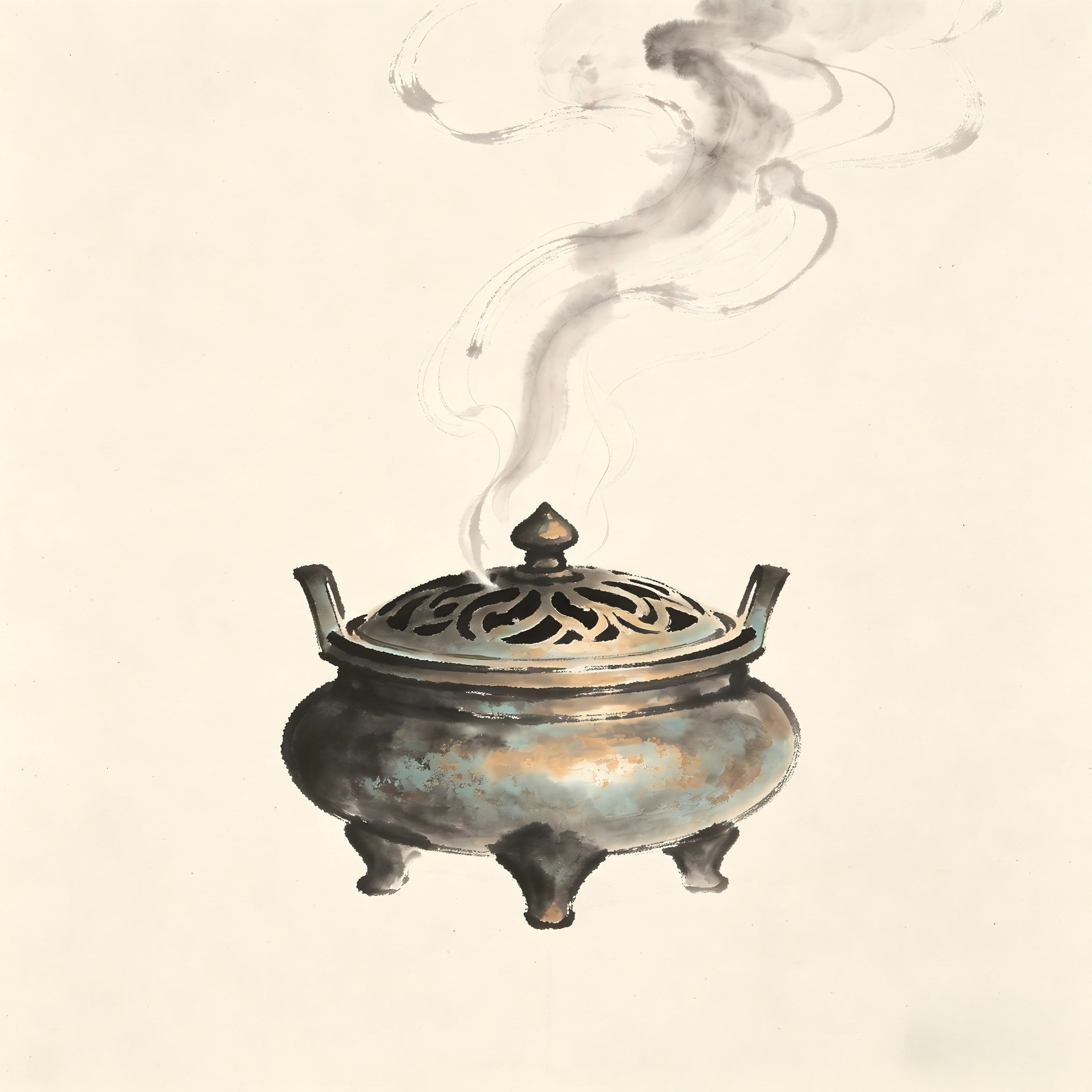 Ancient bronze incense burner with curling smoke, evoking the fire-based monastic role of Huotou in Taoist temple practice