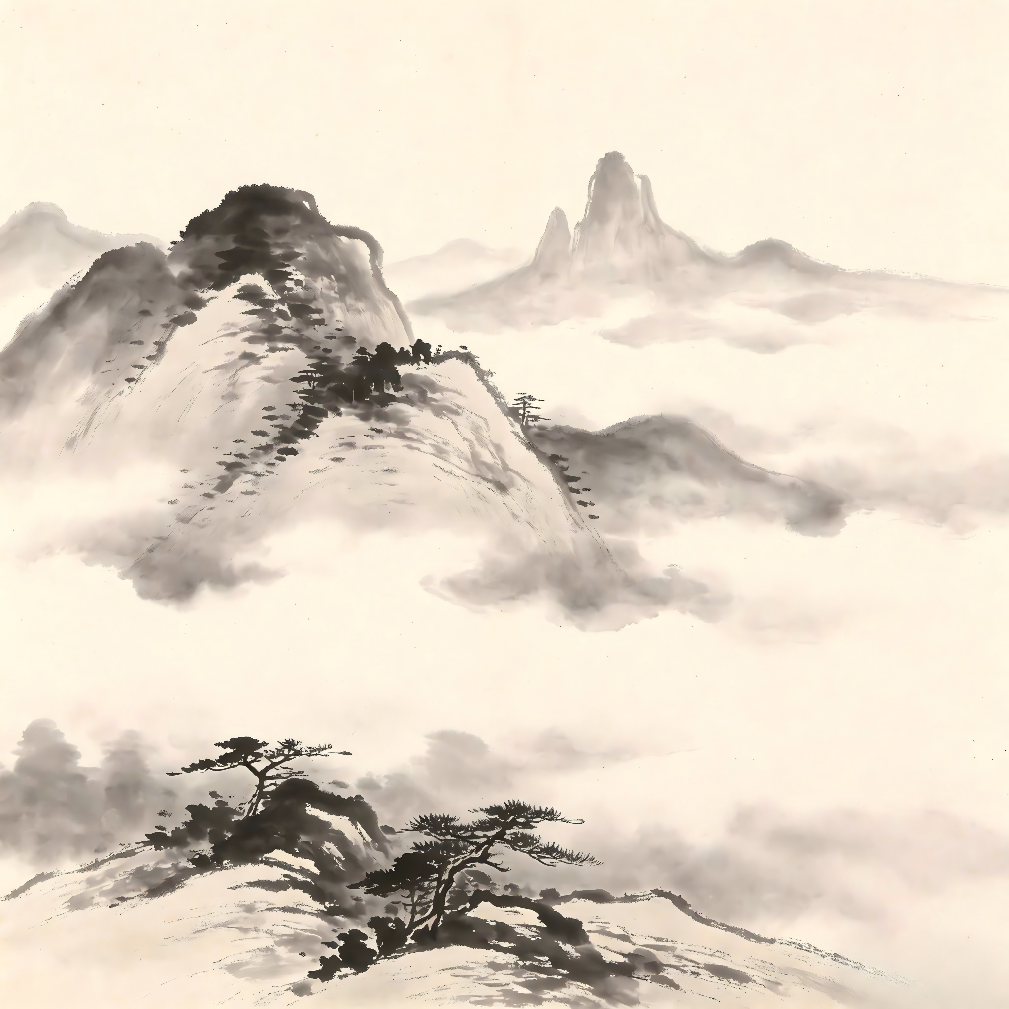 Shiba Tou Taoist monastery in traditional Chinese ink painting style