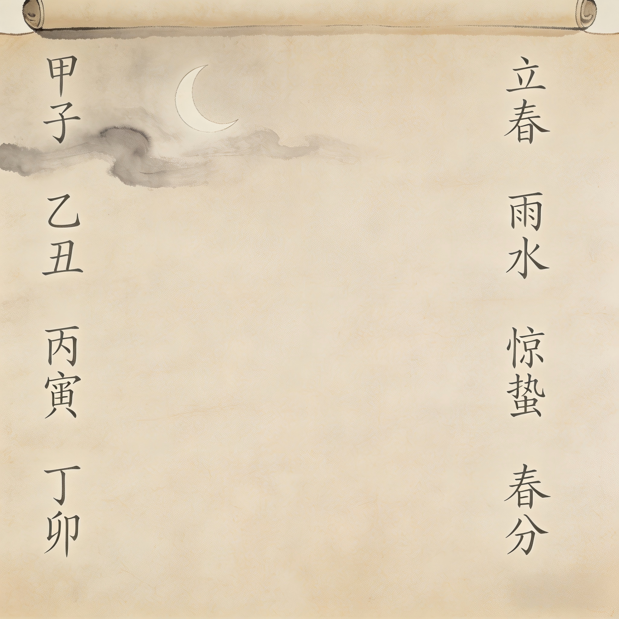 Zhai Ri Taoist ancient calendar with solar terms chart ink painting