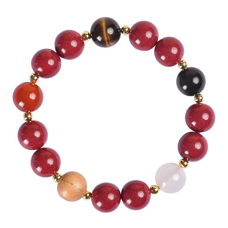 Daoist Five Elements Cinnabar Bracelet for Good Luck and Protection