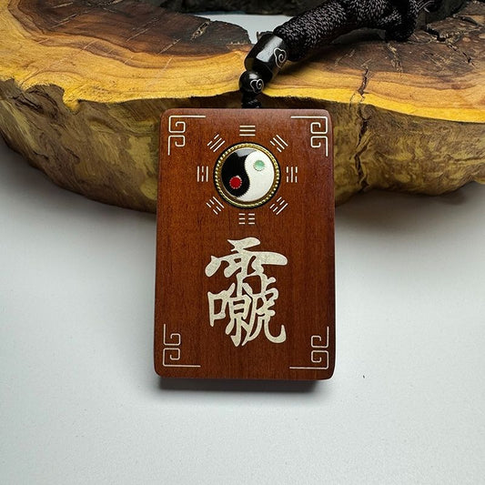 Lightning-Struck Jujube Wood Taiji Pendant with River-Luo Diagrams