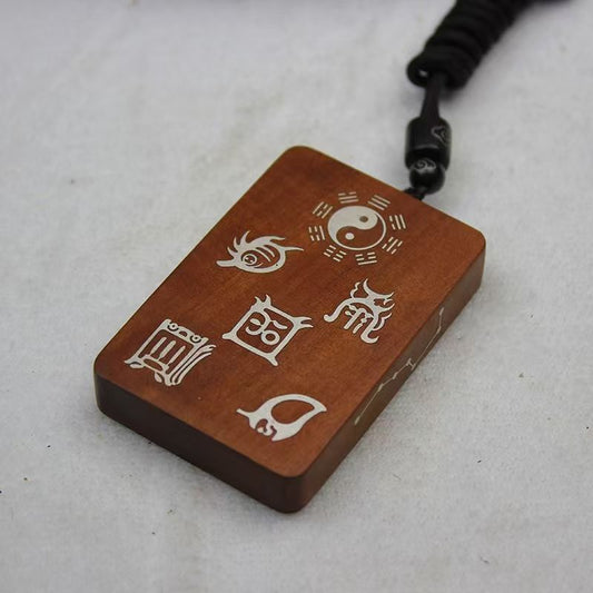 Silver-Inlaid Talisman Pendant: Five Peaks & Five Thunders on a Taoist Peace Plaque