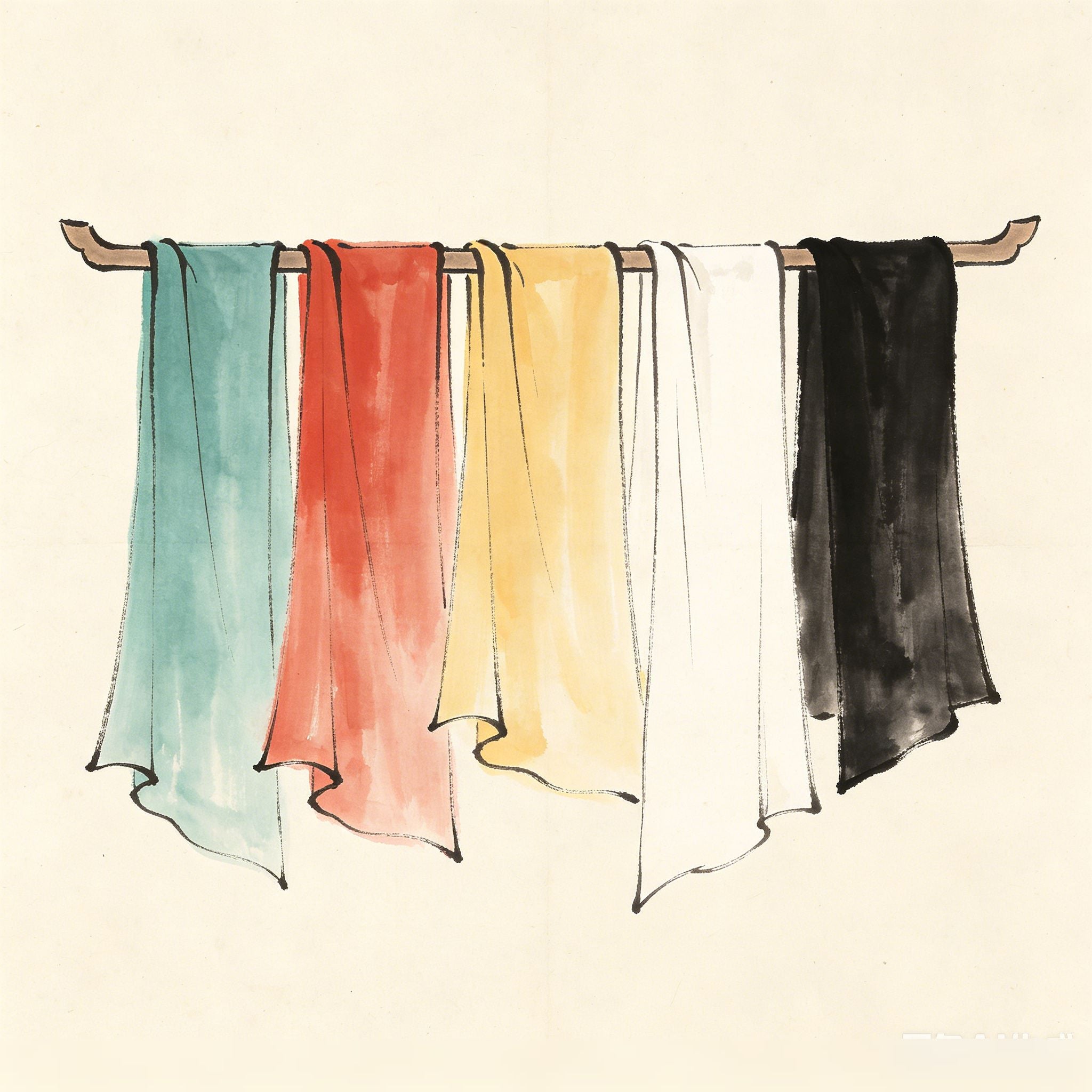 Five-colored silk strips arranged on a Taoist jiao altar — Zhen Cai 镇彩 ritual offering