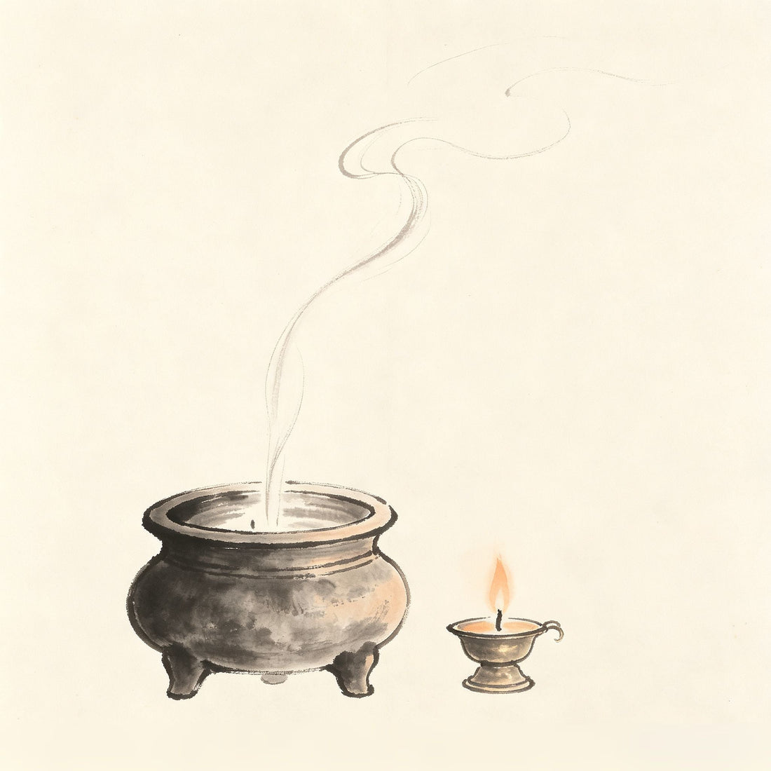 香火 Xiāng Huǒ — incense and lamp fire offerings before a Taoist altar