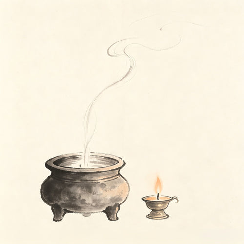 香火 Xiāng Huǒ — incense and lamp fire offerings before a Taoist altar