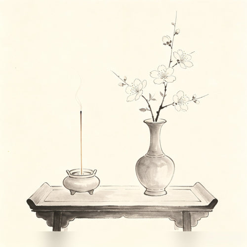 香花 - Taoist incense and flower offerings arranged on a ritual altar