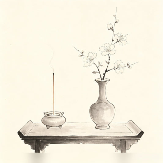香花 - Taoist incense and flower offerings arranged on a ritual altar