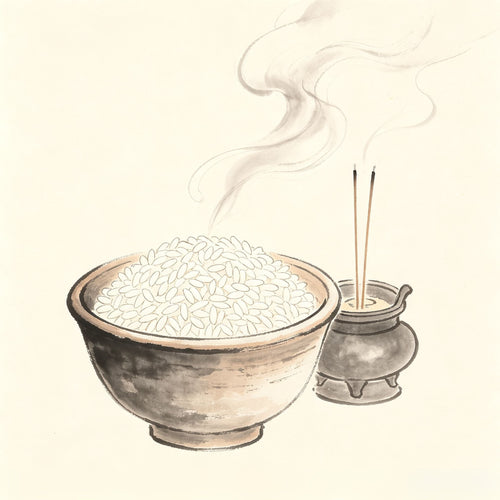 香饭 Incense Rice — Taoist blessed grain offering placed near the incense burner during jiao ceremony