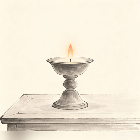 香灯 Xiāng Dēng — Taoist perpetual altar lamp burning before the deity shrine