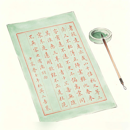 青词 Qingci — Taoist formal petition written in vermilion characters on blue-green ritual paper