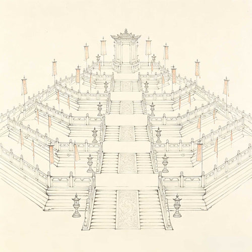 醮坛 Jiao Altar — tiered Taoist grand ceremony platform with directional gates and ritual implements