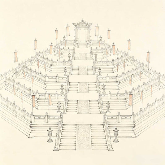 醮坛 Jiao Altar — tiered Taoist grand ceremony platform with directional gates and ritual implements