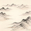 Eight mountain peaks at the edges of the world surrounding a vast empty center, traditional Chinese ink painting