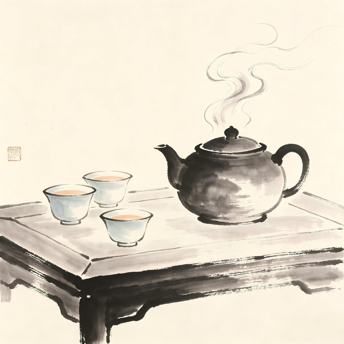 Cha Tou Taoist tea set with boiling kettle ink painting