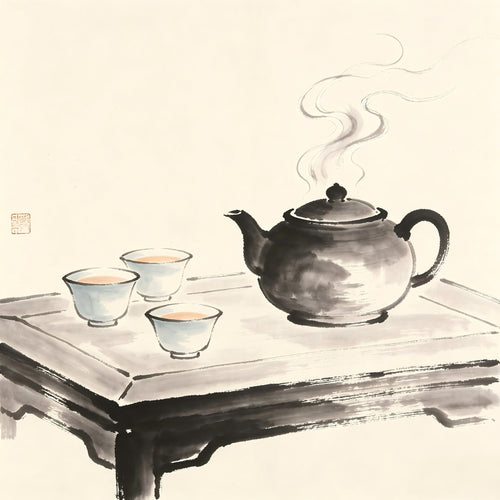 Cha Tou Taoist tea set with boiling kettle ink painting