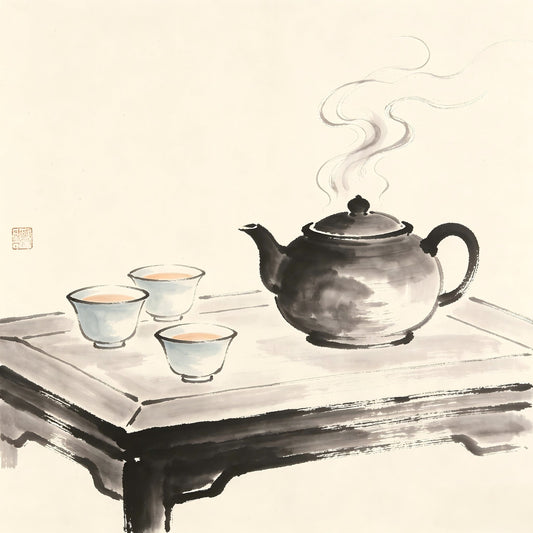 Cha Tou Taoist tea set with boiling kettle ink painting