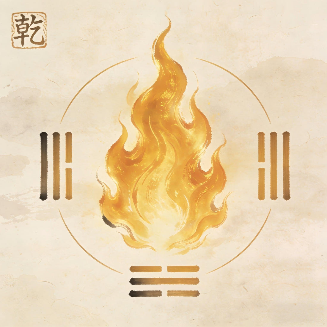 Pure Yang fire rising upward - traditional Taoist cosmology illustration showing concentrated Yang energy