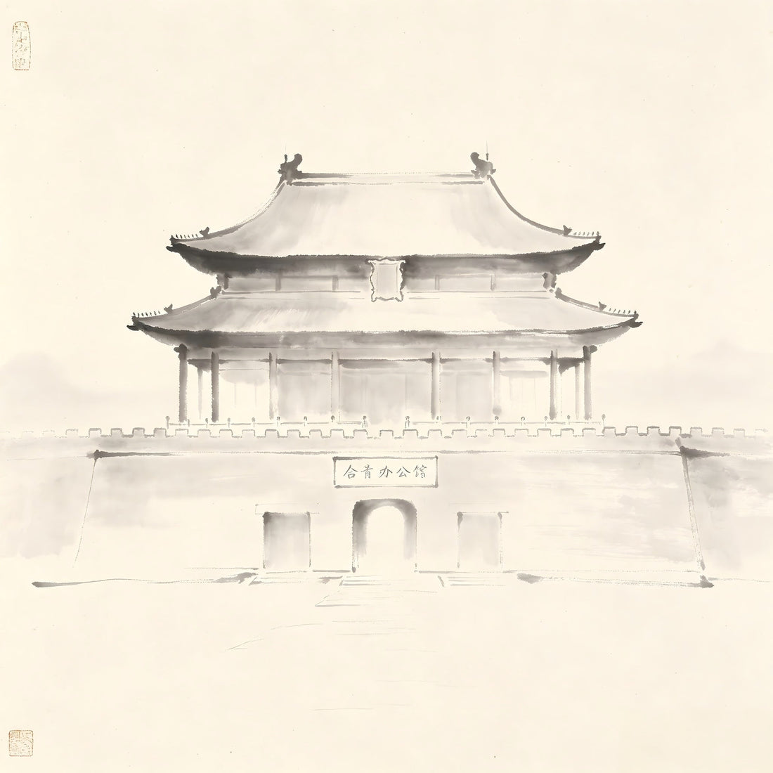 Dao Ji Si Taoist prefectural office building ink painting