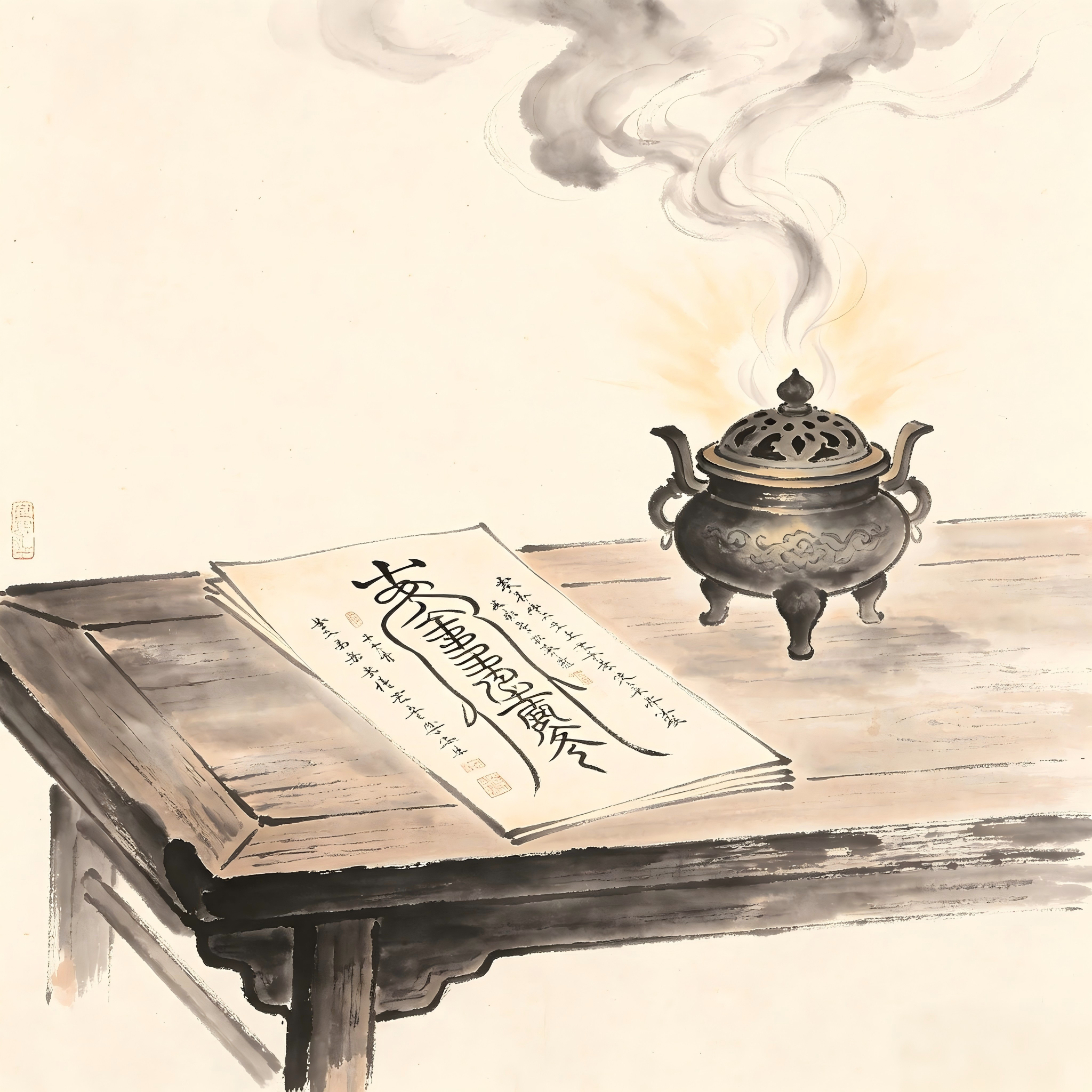 Taoist celestial register and priest authority talisman in ink wash painting