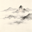 Mountain mist and distant peaks in traditional Chinese ink wash painting