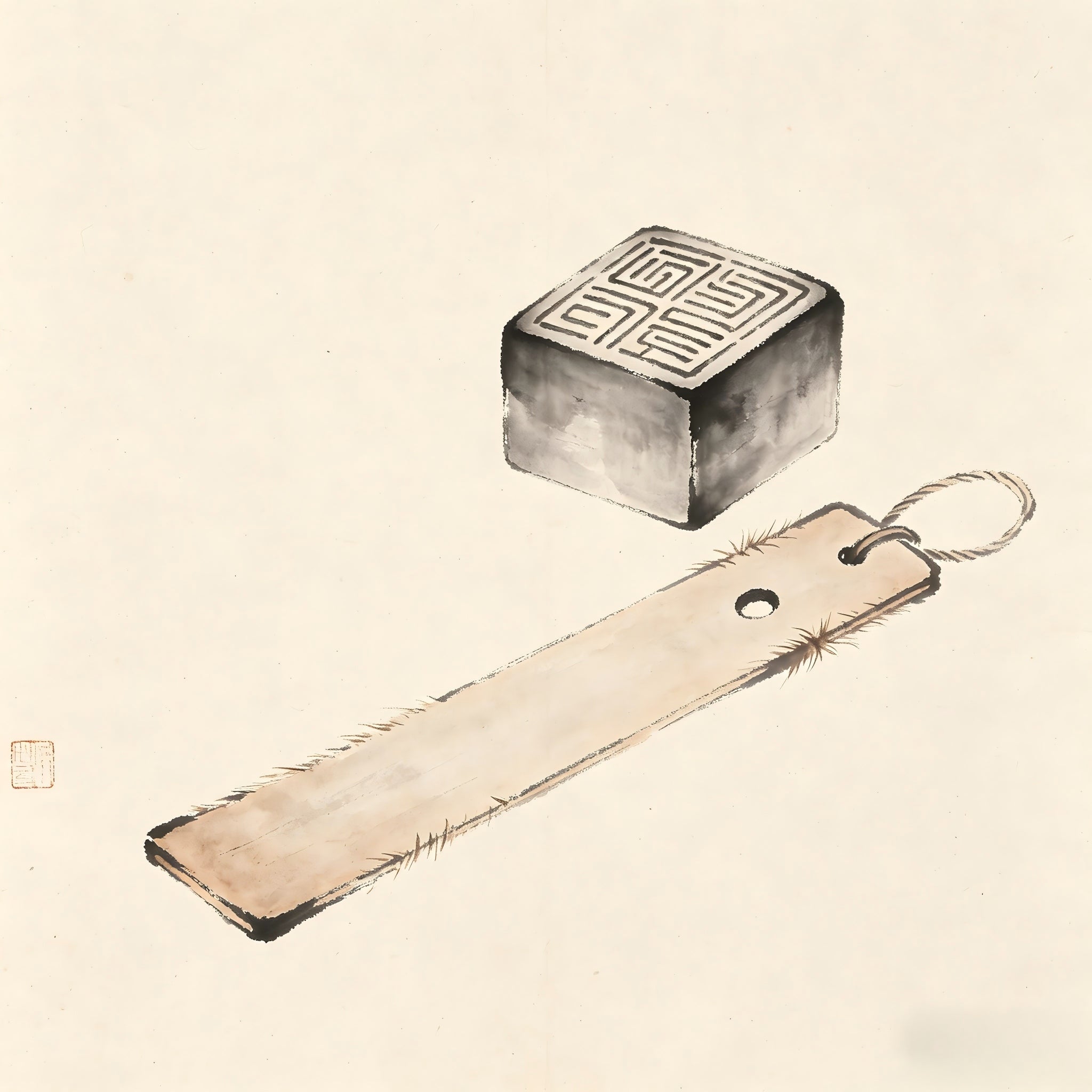 Du Gong Taoist ancient official seal and tally ink painting