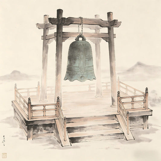 Du Jiang Taoist ritual chanting platform with bell ink painting