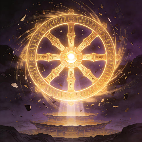 Dharma wheel as cosmic transformation mechanism - radiant wheel in void