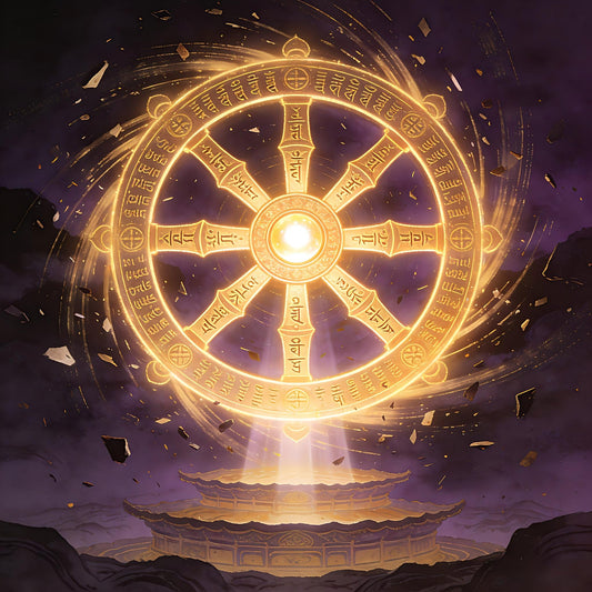 Dharma wheel as cosmic transformation mechanism - radiant wheel in void