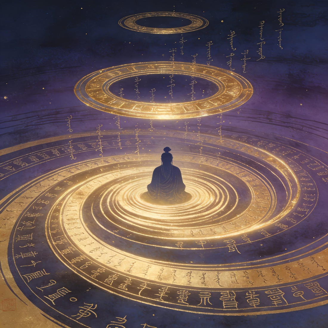 Primordial sacred sound emanating from cosmic void - luminous wheels of qi