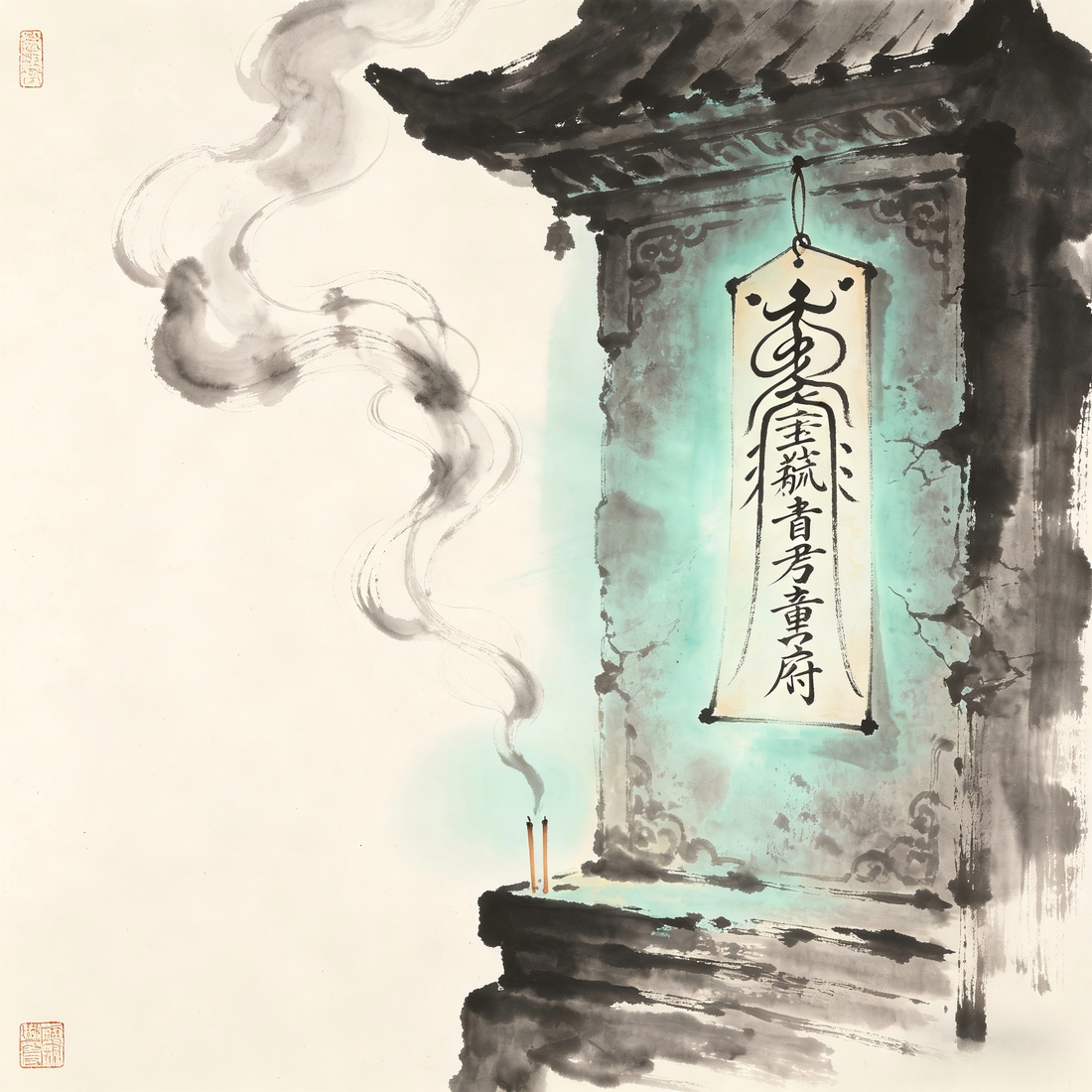 Taoist celestial bureaucracy officer talisman in ancient ink wash painting
