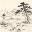 Hai Xun Taoist inspection of monastery grounds ink painting