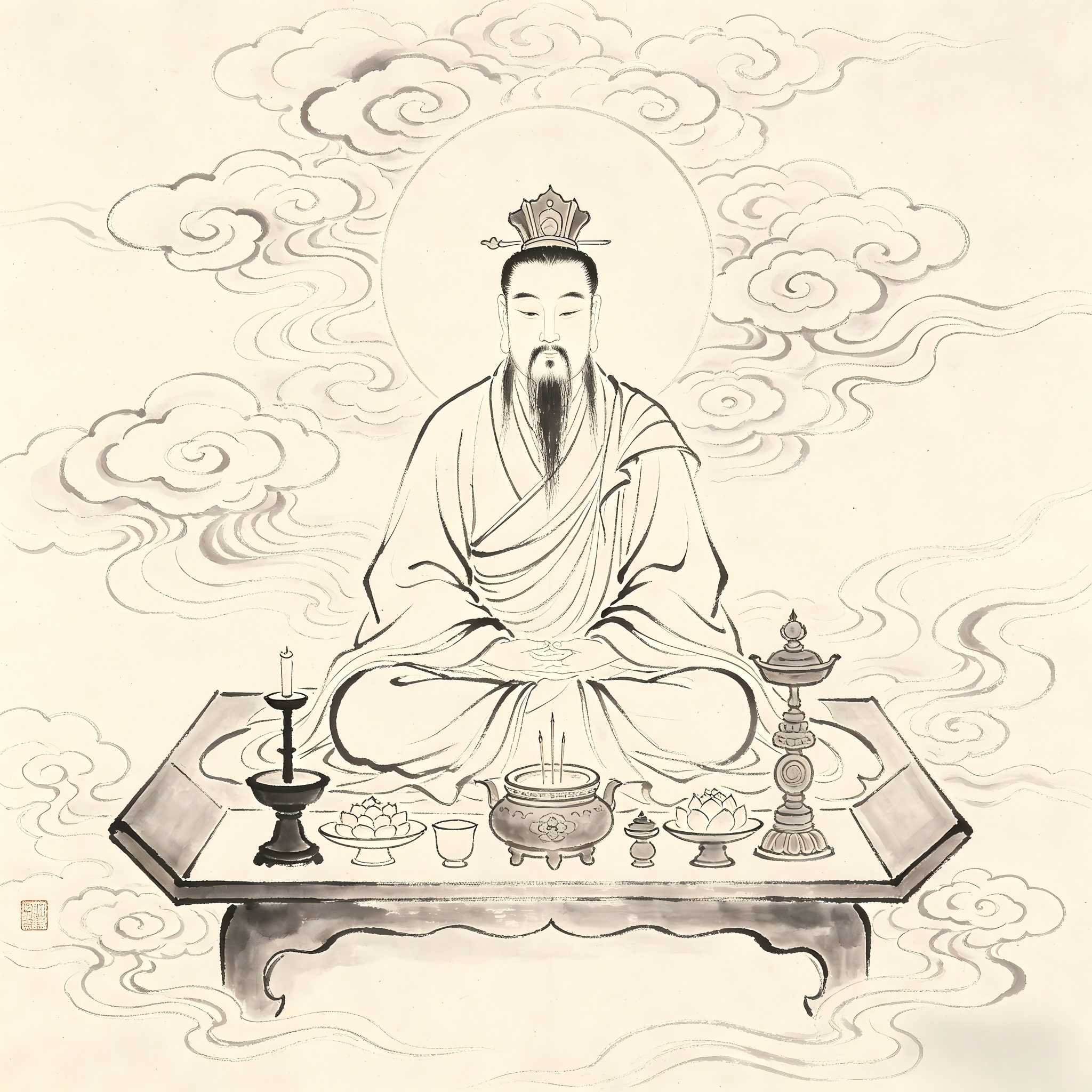 Taoist master presiding over ritual transformation ceremony