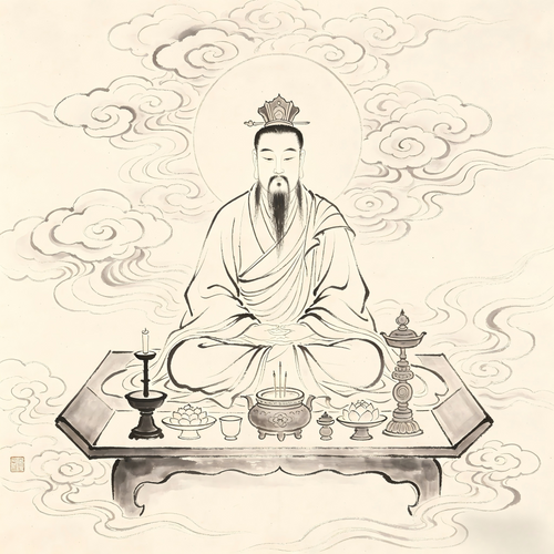 Taoist master presiding over ritual transformation ceremony