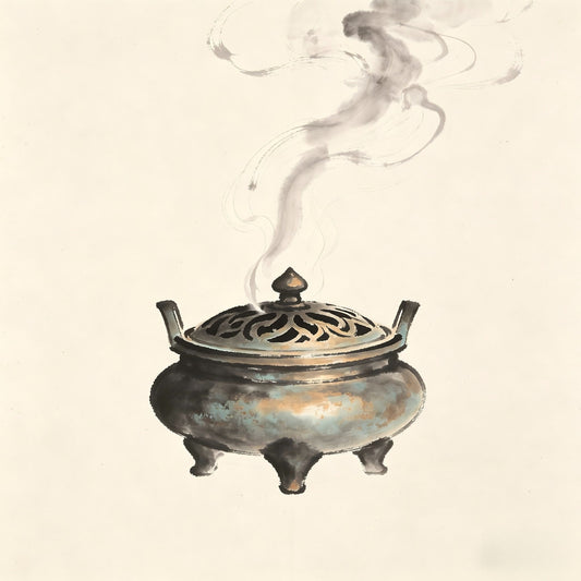 Ancient bronze incense burner with curling smoke, evoking the fire-based monastic role of Huotou in Taoist temple practice