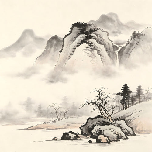 Empty mountain veiled in silence and mist, representing the Taoist concept of Ji Mie