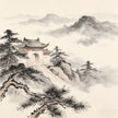 Ancient temple gate in misty mountain landscape, representing Jianyuan abbatial authority in Taoist monastery