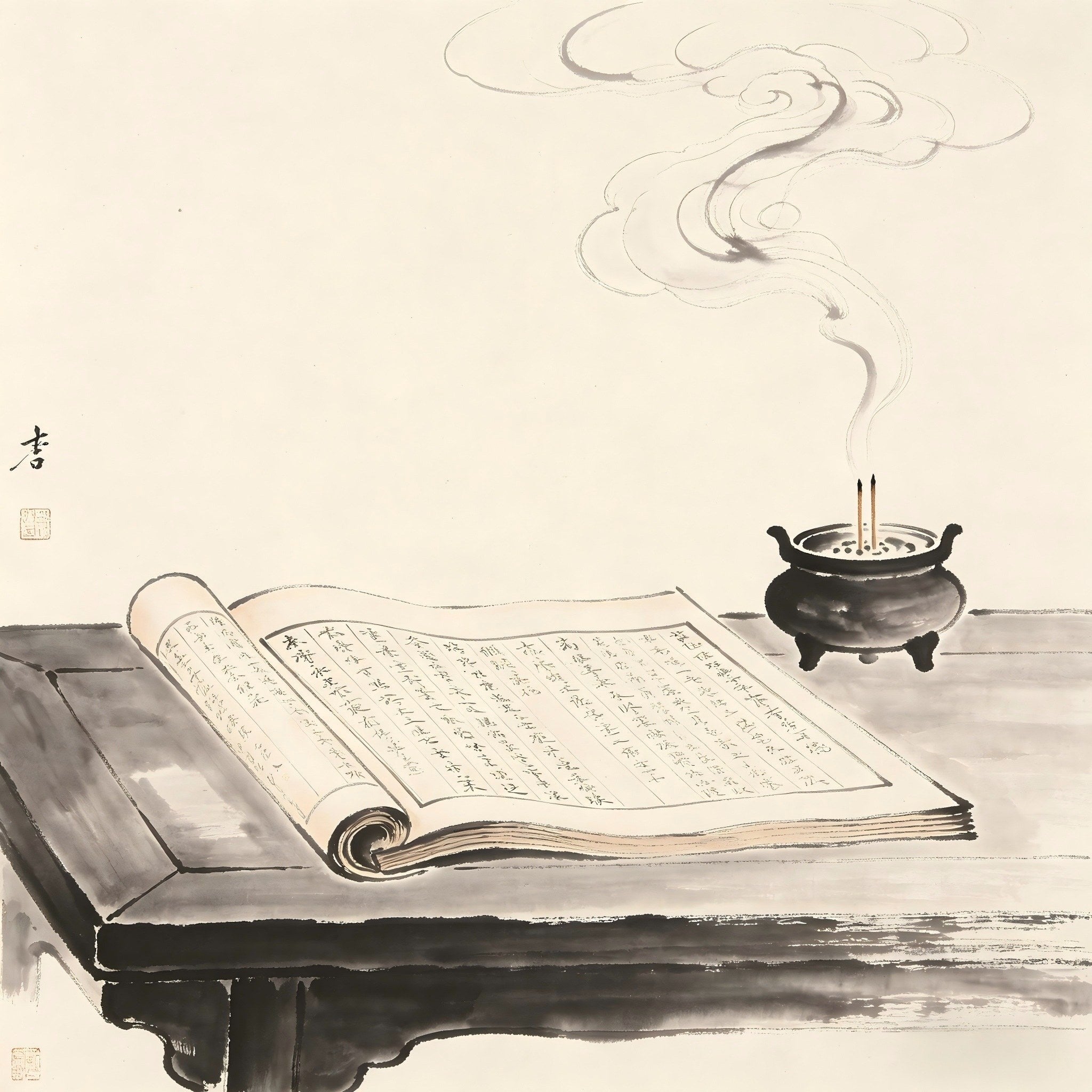 Open Taoist scripture scroll incense burner recitation repentance Jing Chan rite