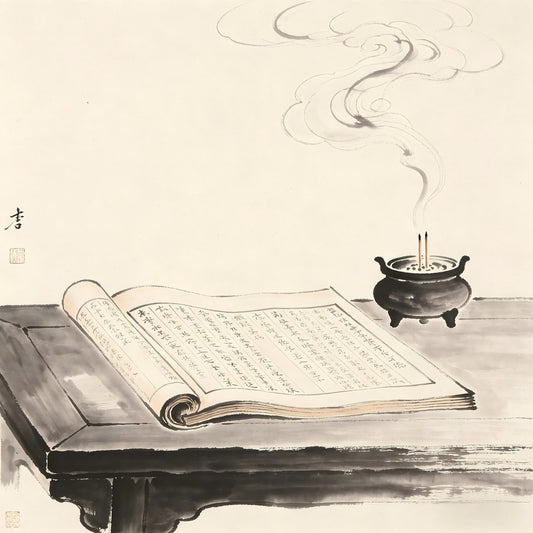 Open Taoist scripture scroll incense burner recitation repentance Jing Chan rite
