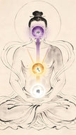 Three intertwined energy orbs in a Taoist cultivator's body — essence, qi, and spirit as the Three Treasures