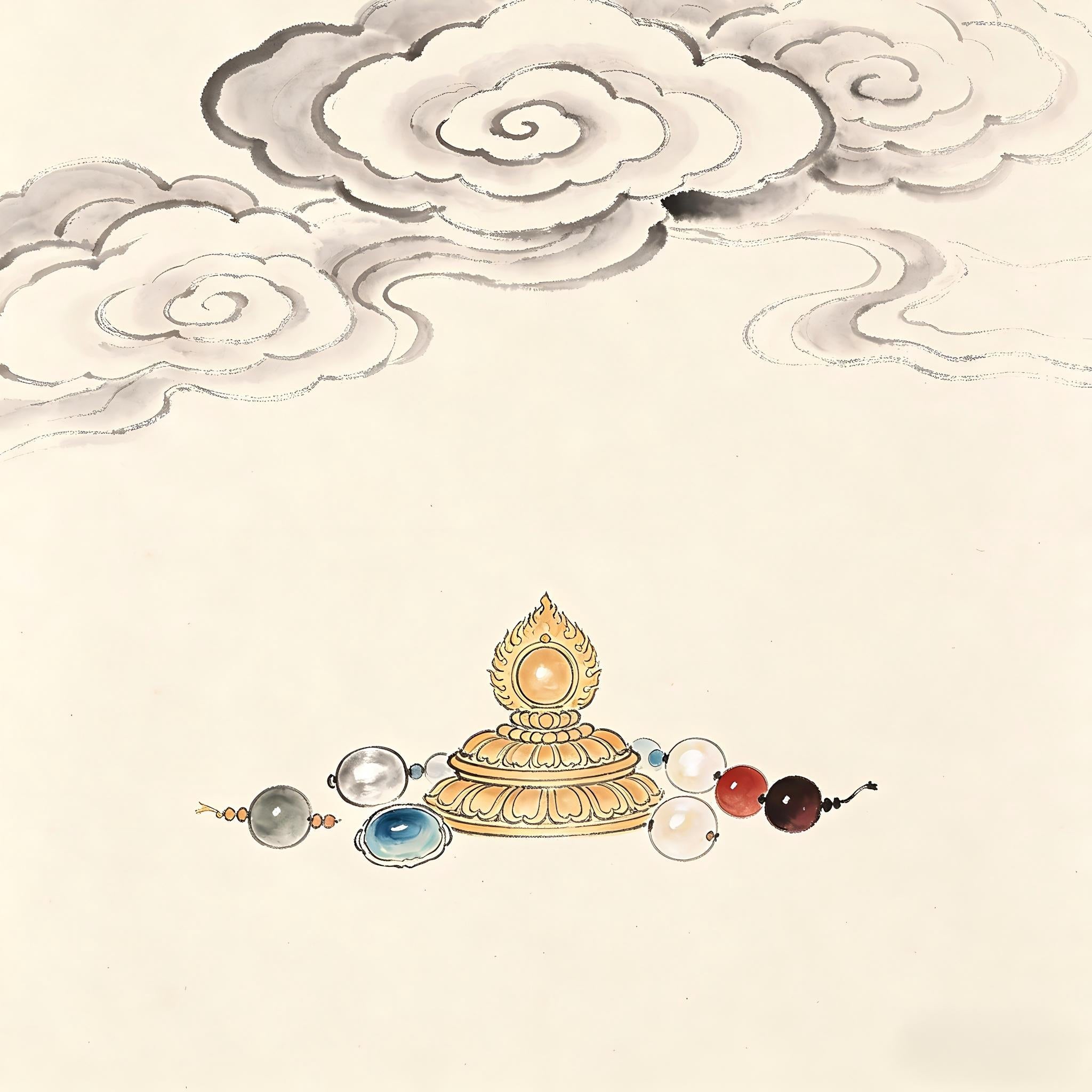 Radiant pure land adorned with jewels under luminous canopies, representing the Taoist pure land concept