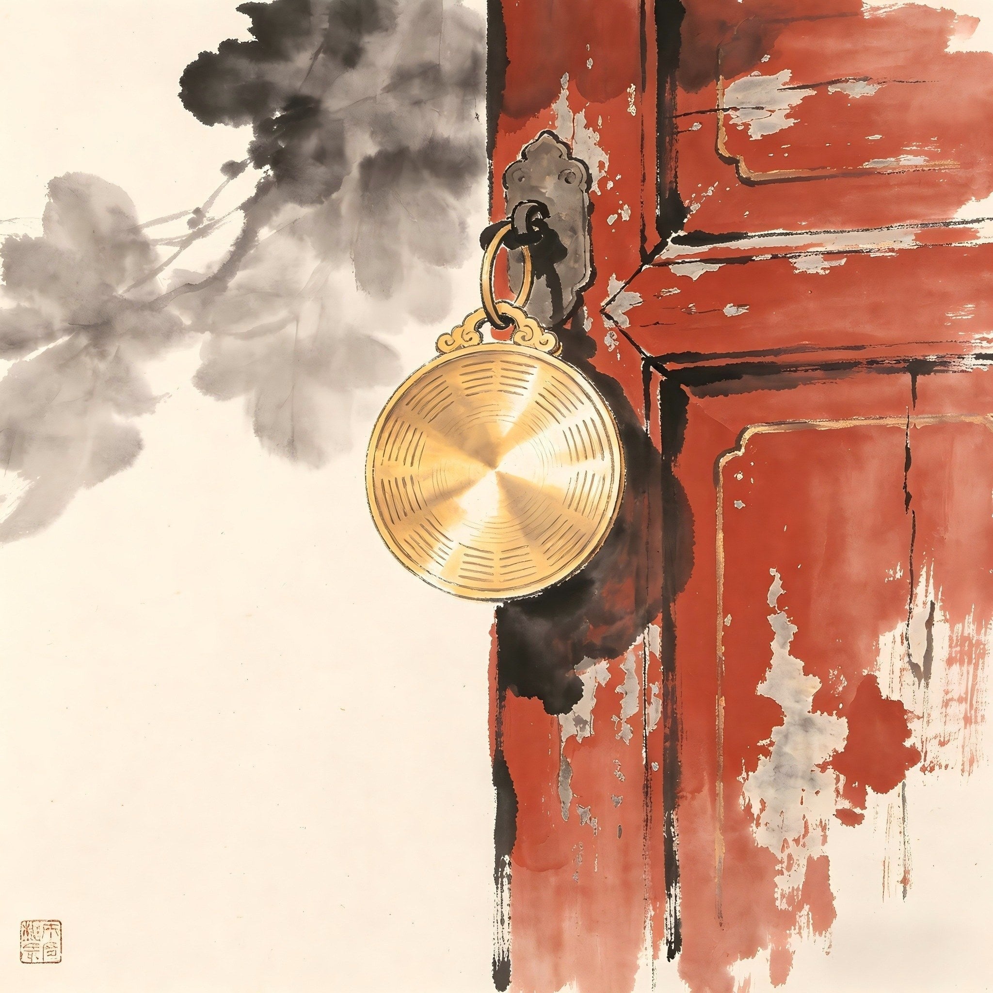 Golden tablet with imperial seal in ink wash style, representing the Jinmen Yuke golden tablet of the highest Song Taoist official