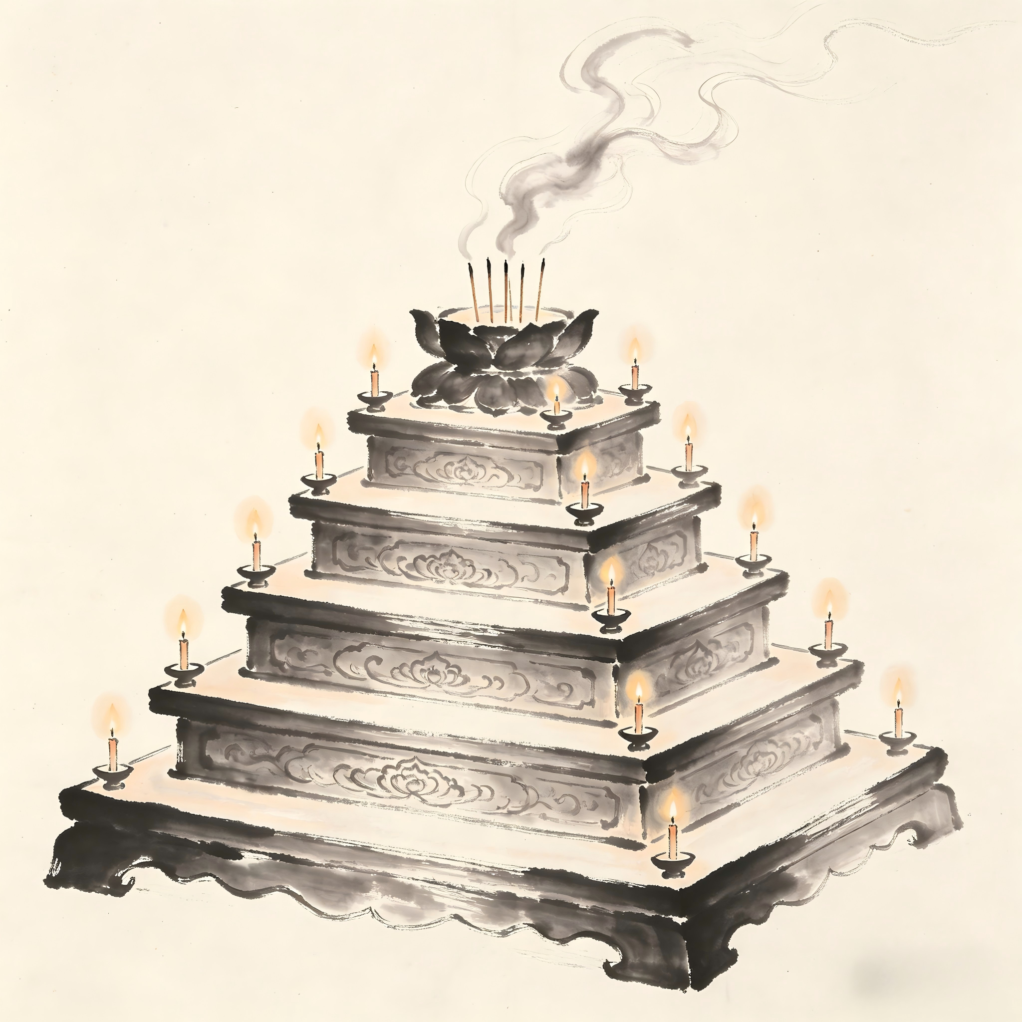 Taoist imperial palace altar with Nine Heavens ritual in traditional painting