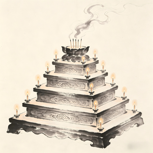 Taoist imperial palace altar with Nine Heavens ritual in traditional painting