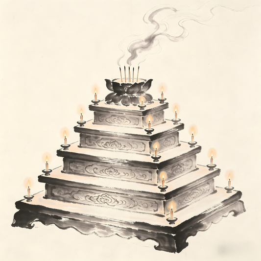 Taoist imperial palace altar with Nine Heavens ritual in traditional painting