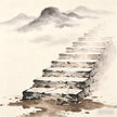 Nine ascending terraces from muddy lowland to cloud-wreathed peaks, traditional Chinese ink painting