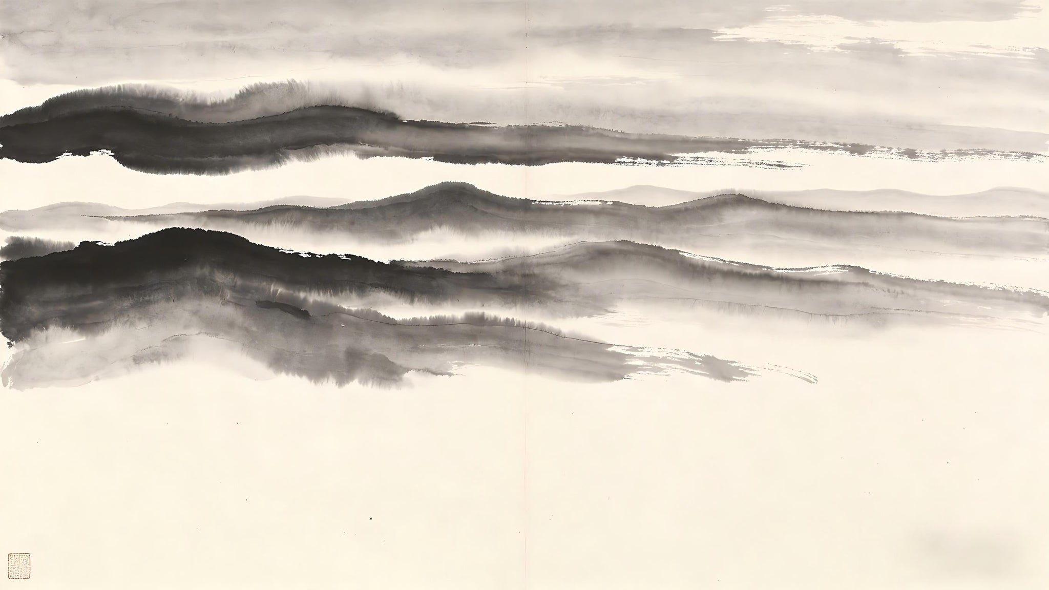 Nine layered skies in traditional Chinese ink painting, representing the Nine Firmaments of Taoist cosmology